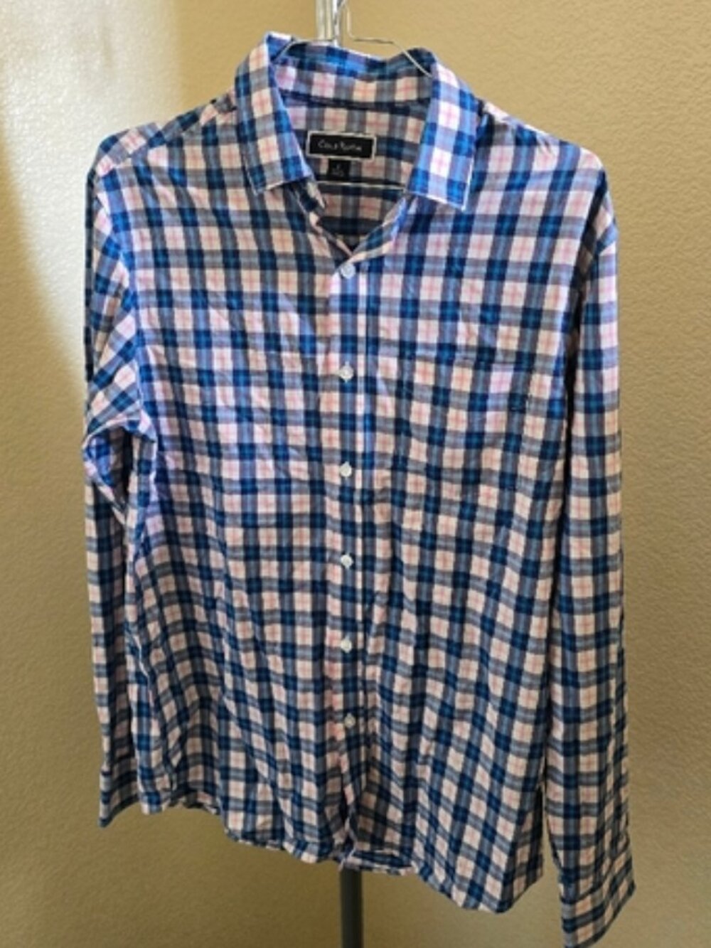 Club Room Blue/White/Pink Plaid Long Sleeve Button Up Shirt With Pocket